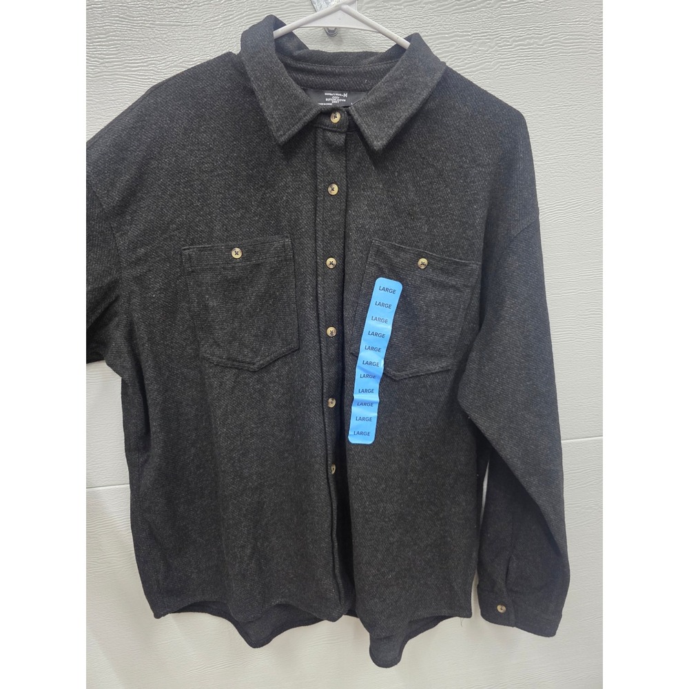 Members Mark Mens Cozy Button Down Shirt Charcoal Gray Heather Large NWT